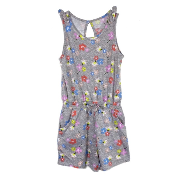 Sweet Butterfly Floral Heather Gray Girls Shorts Romper - Picture 1 of 8